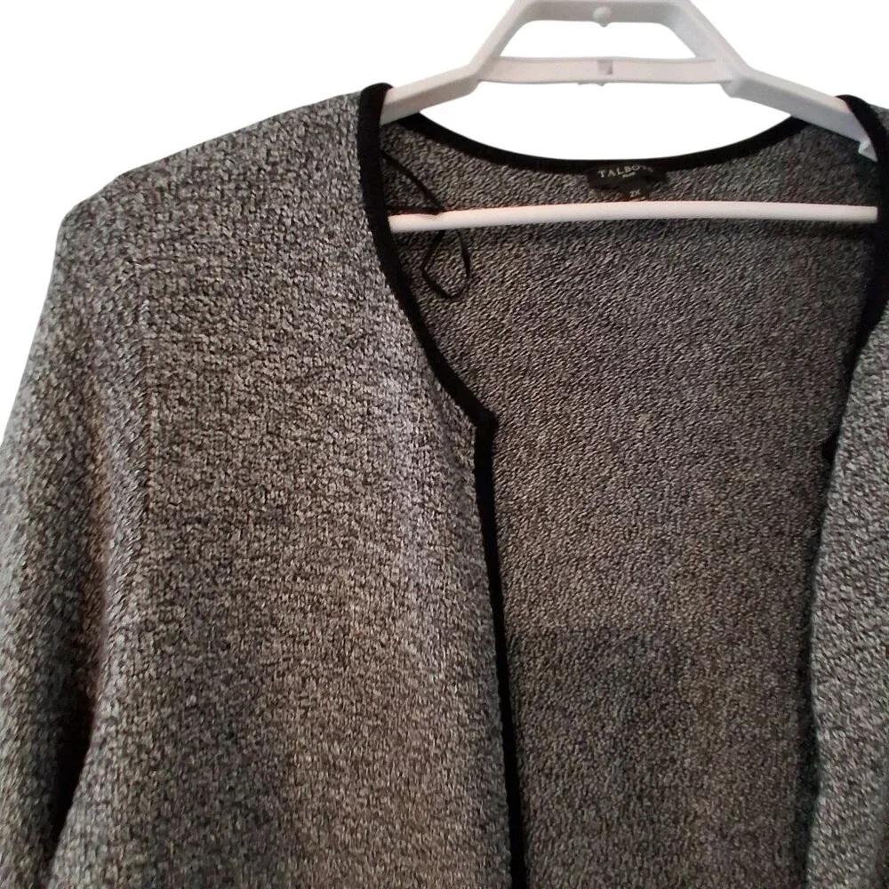 Talbots cardigan sweater womens 2X open long line gray black trim